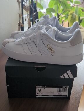 adidas Womens White VL court Low-Top Sneakers Cloud White/Cloud White/Grey